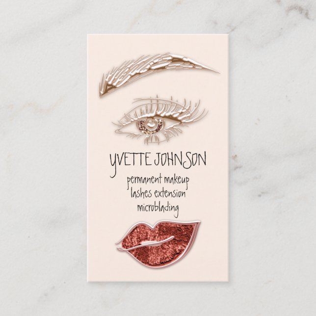 Brows Makeup Logo QRCode Rose Lip Gold Copper  Business Card (Front)