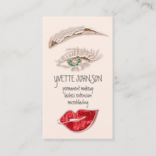 Brows Makeup Logo QRCode Rose Pink Lip Green Eye Business Card (Front)
