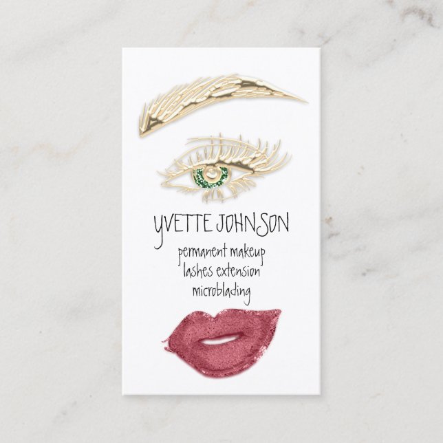 Brows Makeup QRCode Logo Rose Lips Gold Eyelash  Business Card (Front)