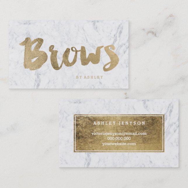 Brows modern faux gold typography marble business card (Front/Back)