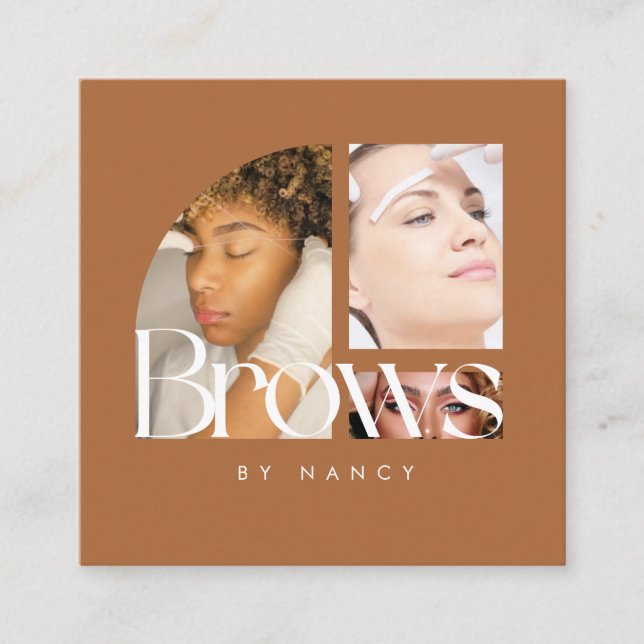 Brows Photo Collage Terracotta  Square Business Card (Front)
