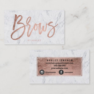 Brows rose gold typography white marble business card