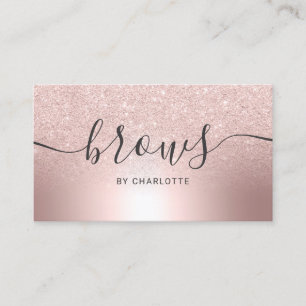 Brows script font rose gold glitter metallic foil business card