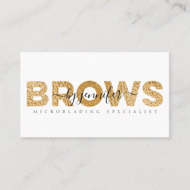 Brows Specialist Gold Foil Typography Modern Business Card (Front)
