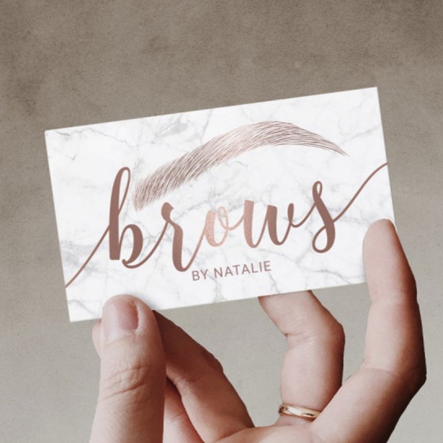 Brows Typography Eyebrow Salon Microblading Marble Business Card (Creator Uploaded)
