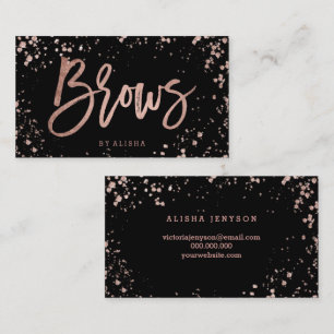 Brows typography rose gold confetti splatters business card
