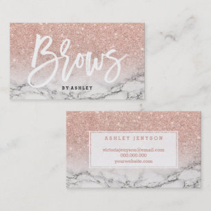 Brows typography rose gold glitter marble business card