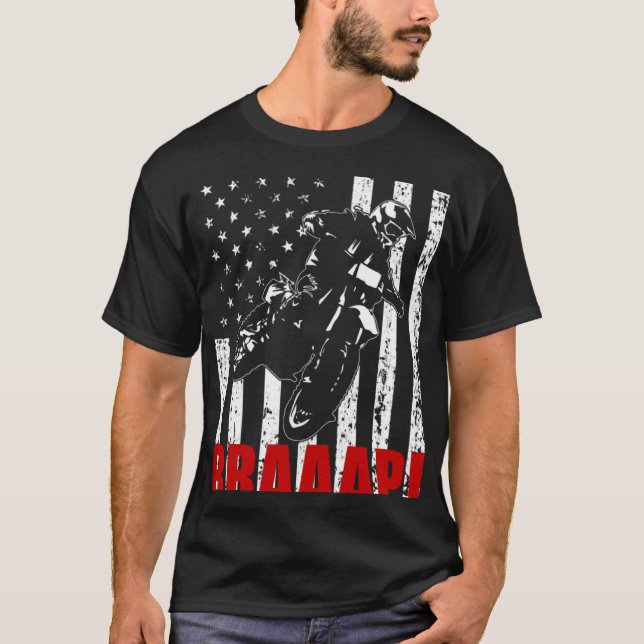 Brraaap Dirt Bike American Flag Motocross Biker 4t T-Shirt (Front)