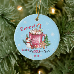 Brrr! Baby It's Cold Outside Snowman and Hot Cocoa Ceramic Tree Decoration