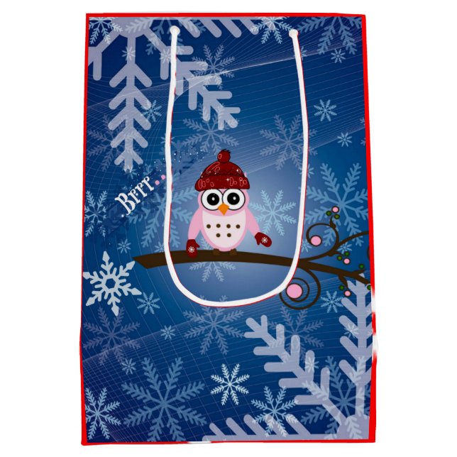 Brrr...Pink Owl, Snowflake Design Medium Gift Bag (Back)