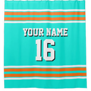 Brt Aqua Pumpkin Orange Wht Stripes Sports Jersey Shower Curtain