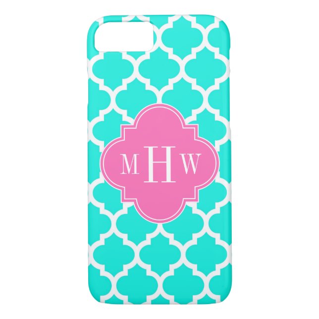 Brt Aqua Wht Moroccan #5 HotPink2 Initial Monogram Case-Mate iPhone Case (Back)