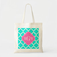 Brt Aqua Wht Moroccan #5 HotPink2 Initial Monogram