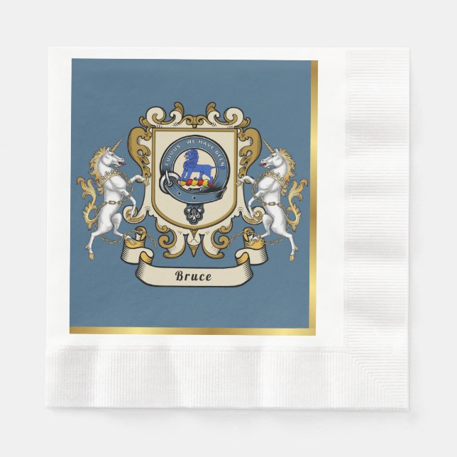 Bruce Clan Badge Blue Personalised Napkin (Front)