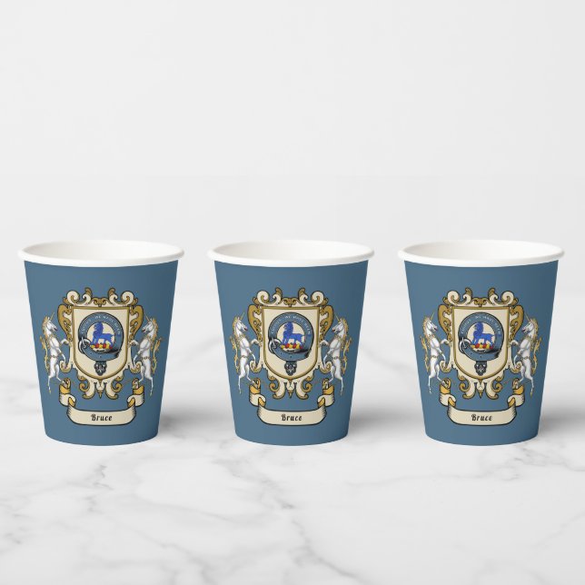 Bruce Clan Badge Blue Personalised Paper Cups (Multi)
