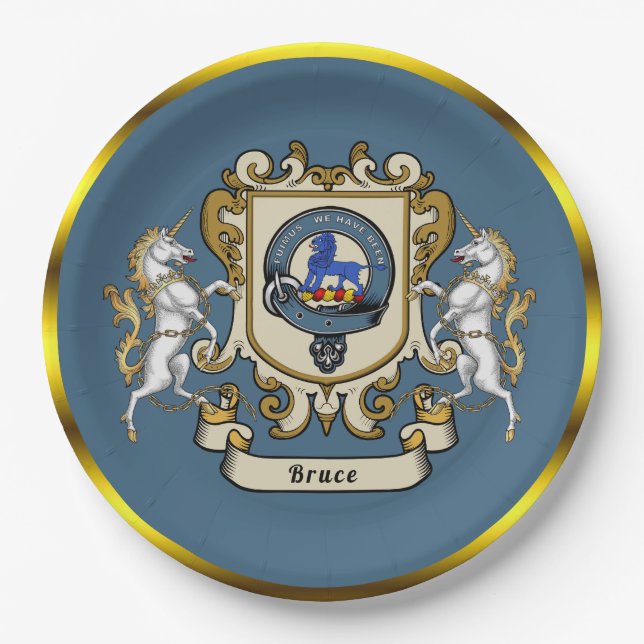 Bruce Clan Badge Blue Personalised   Paper Plate (Front)