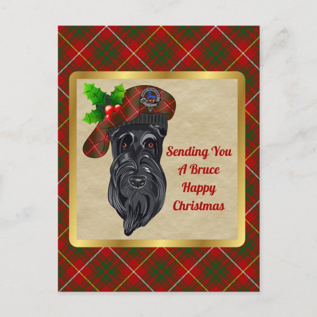 Bruce Clan Badge & Tartan Christmas Postcard (Front)