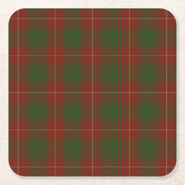 Bruce Clan tartan - reds greens Square Paper Coaster (Front)