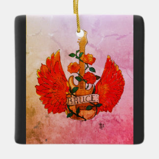 Bruce Fender Guitar rock & Roll Roses Ceramic Ornament