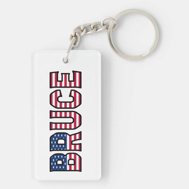 Bruce Name First Name USA Flag Key Ring (Back)