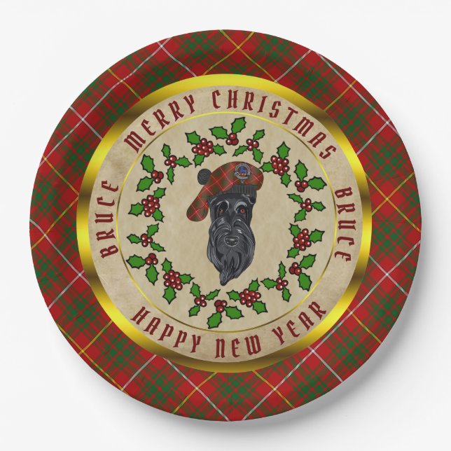 Bruce Scottie Dog Christmas Paper Plate (Front)