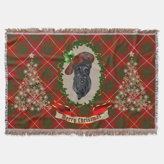 Bruce Scottie Dog Christmas Throw Blanket (Front)