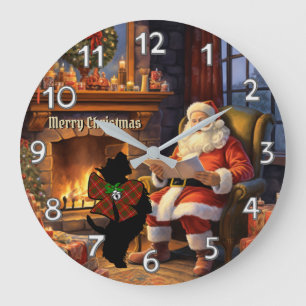 Bruce Scottie Dog & Santa Personalised Xmas Large Clock