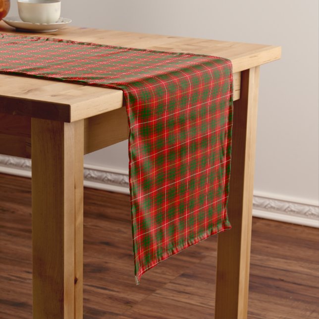 Bruce tartan red green plaid long table runner (In Situ)