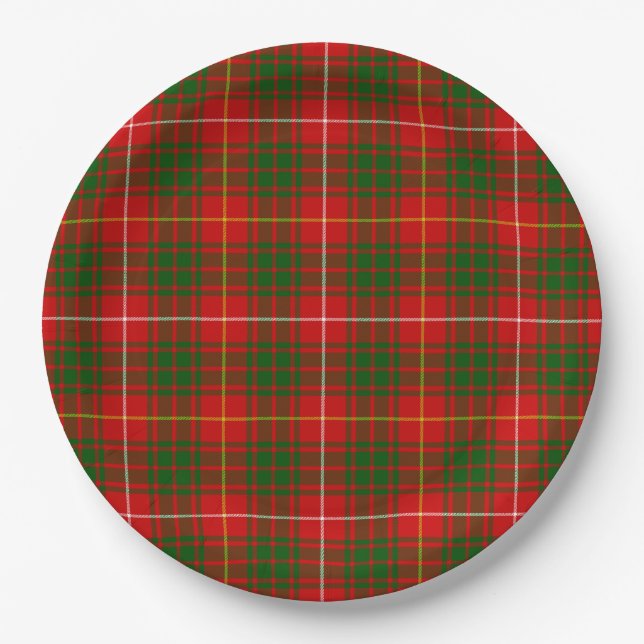 Bruce tartan red green plaid paper plate (Front)