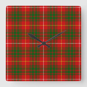 Bruce tartan red green plaid square wall clock