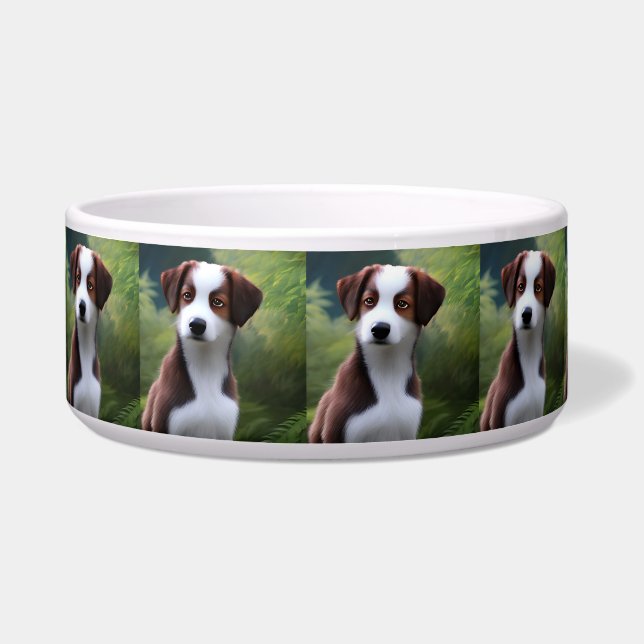 Bruce The Border Collie Puppy, Ceramic Pet Bowl (Front)