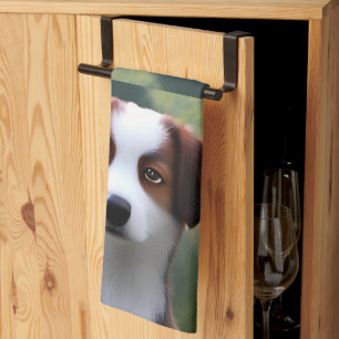 Bruce The Border Collie Puppy, Dish Towel