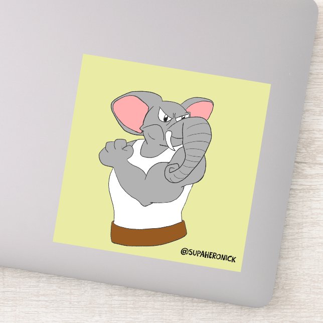 Bruce the Elephant Cartoon Strongman Sticker (Detail)