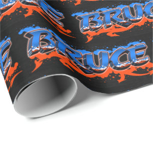Bruce Vorname Name Graffiti blue orange Wrapping Paper