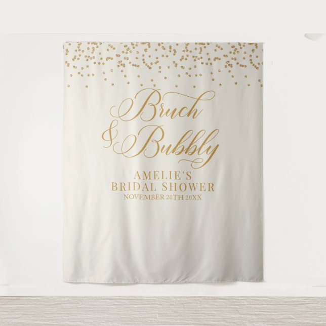 Bruch and bubbly cream glitter gold backdrop tapestry (Front)