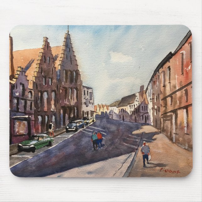 Bruges Afternoon Impressionistic Watercolor Painti Mouse Mat (Front)