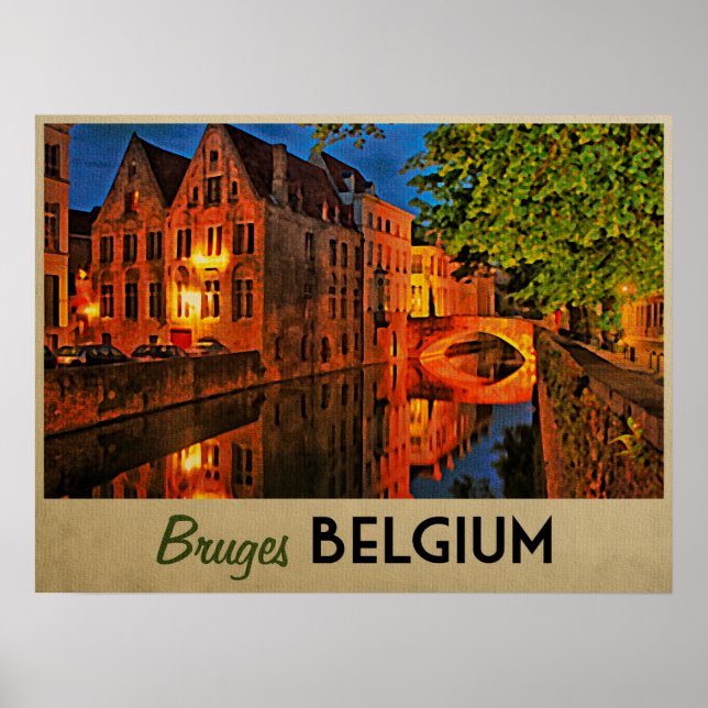 Bruges Belgium At Night Poster (Front)