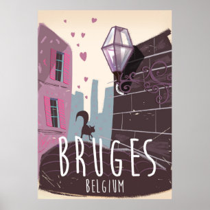 Bruges, Belgium cartoon travel poster