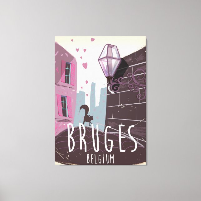 Bruges, Belgium cartoon travel poster Canvas Print (Front)
