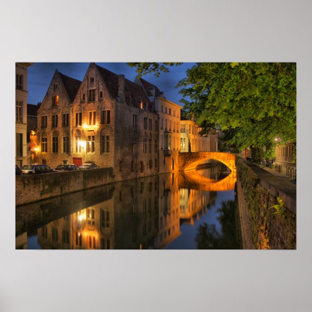 Bruges Belgium Dusk Canal Poster (Front)