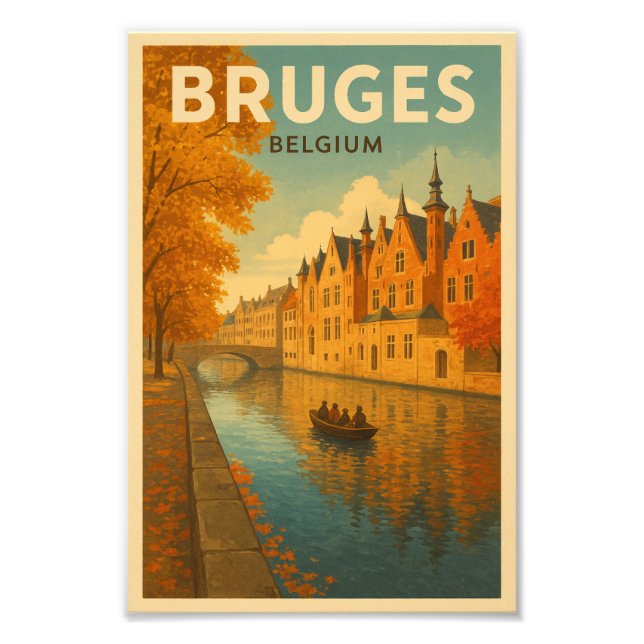 Bruges Belgium Illustration Travel Art Photo Print (Front)