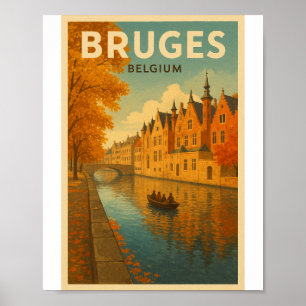 Bruges Belgium Illustration Travel Art Poster
