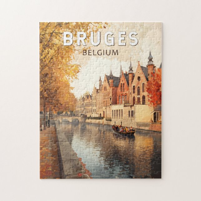 Bruges Belgium Illustration Travel Art Vintage Jigsaw Puzzle (Vertical)