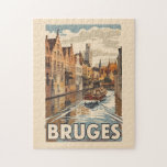 Bruges Belgium Illustration Travel Art Vintage Jigsaw Puzzle<br><div class="desc">Bruges retro vector travel design. Bruges,  known as the "Venice of the North, " is a picturesque mediaeval city in Belgium,  famous for its charming canals,  historic architecture,  and world-class chocolate.</div>