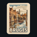 Bruges Belgium Illustration Travel Art Vintage Magnet<br><div class="desc">Bruges retro vector travel design. Bruges,  known as the "Venice of the North, " is a picturesque mediaeval city in Belgium,  famous for its charming canals,  historic architecture,  and world-class chocolate.</div>