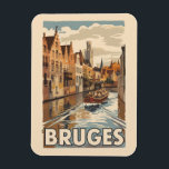 Bruges Belgium Illustration Travel Art Vintage Magnet<br><div class="desc">Bruges retro vector travel design. Bruges,  known as the "Venice of the North, " is a picturesque mediaeval city in Belgium,  famous for its charming canals,  historic architecture,  and world-class chocolate.</div>
