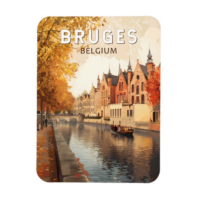 Bruges Belgium Illustration Travel Art Vintage Magnet (Vertical)