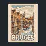 Bruges Belgium Illustration Travel Art Vintage Postcard<br><div class="desc">Bruges retro vector travel design. Bruges,  known as the "Venice of the North, " is a picturesque mediaeval city in Belgium,  famous for its charming canals,  historic architecture,  and world-class chocolate.</div>