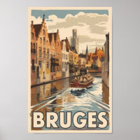 Bruges Belgium Illustration Travel Art Vintage