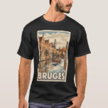 Bruges Belgium Illustration Travel Art Vintage T-Shirt<br><div class="desc">Bruges retro vector travel design. Bruges,  known as the "Venice of the North, " is a picturesque mediaeval city in Belgium,  famous for its charming canals,  historic architecture,  and world-class chocolate.</div>